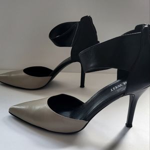 Nine West Beige/Black ankle wrap high heels